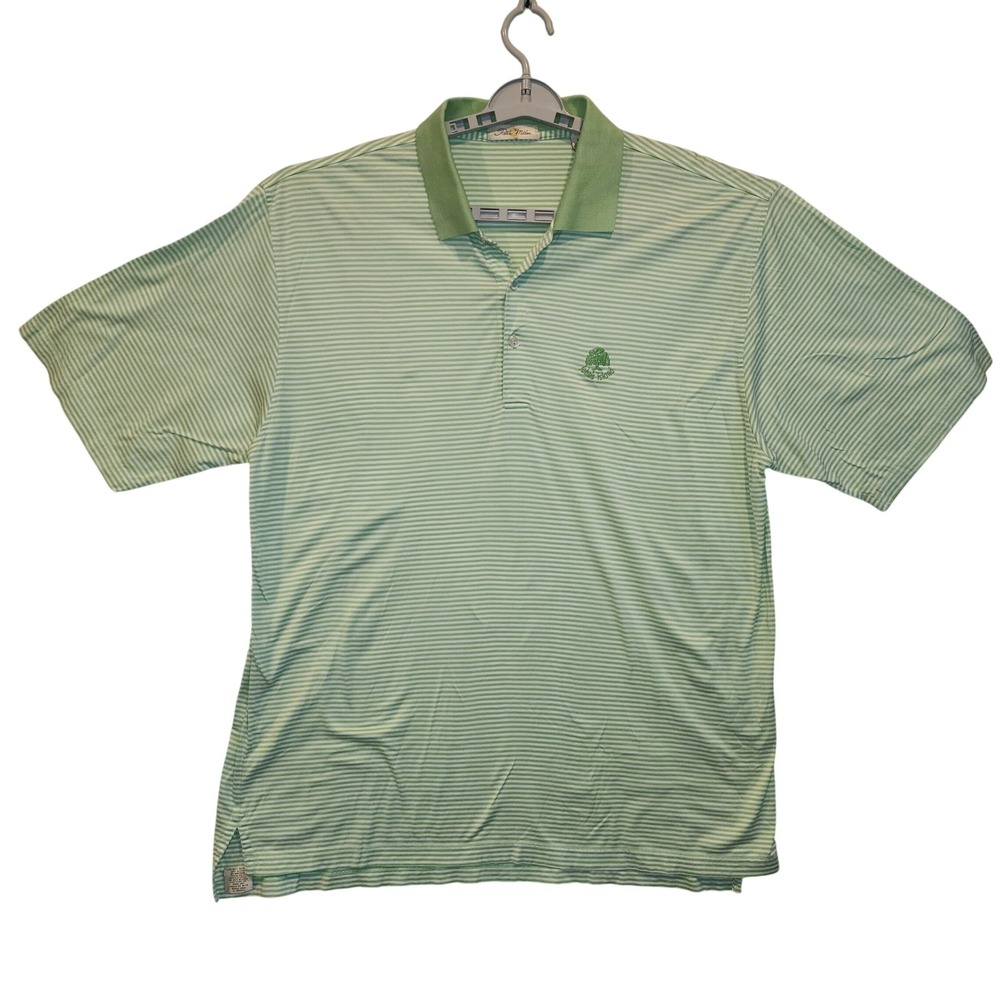 Peter Millar Johns Island Country Club Polo Shirt Green White Striped Mens XL